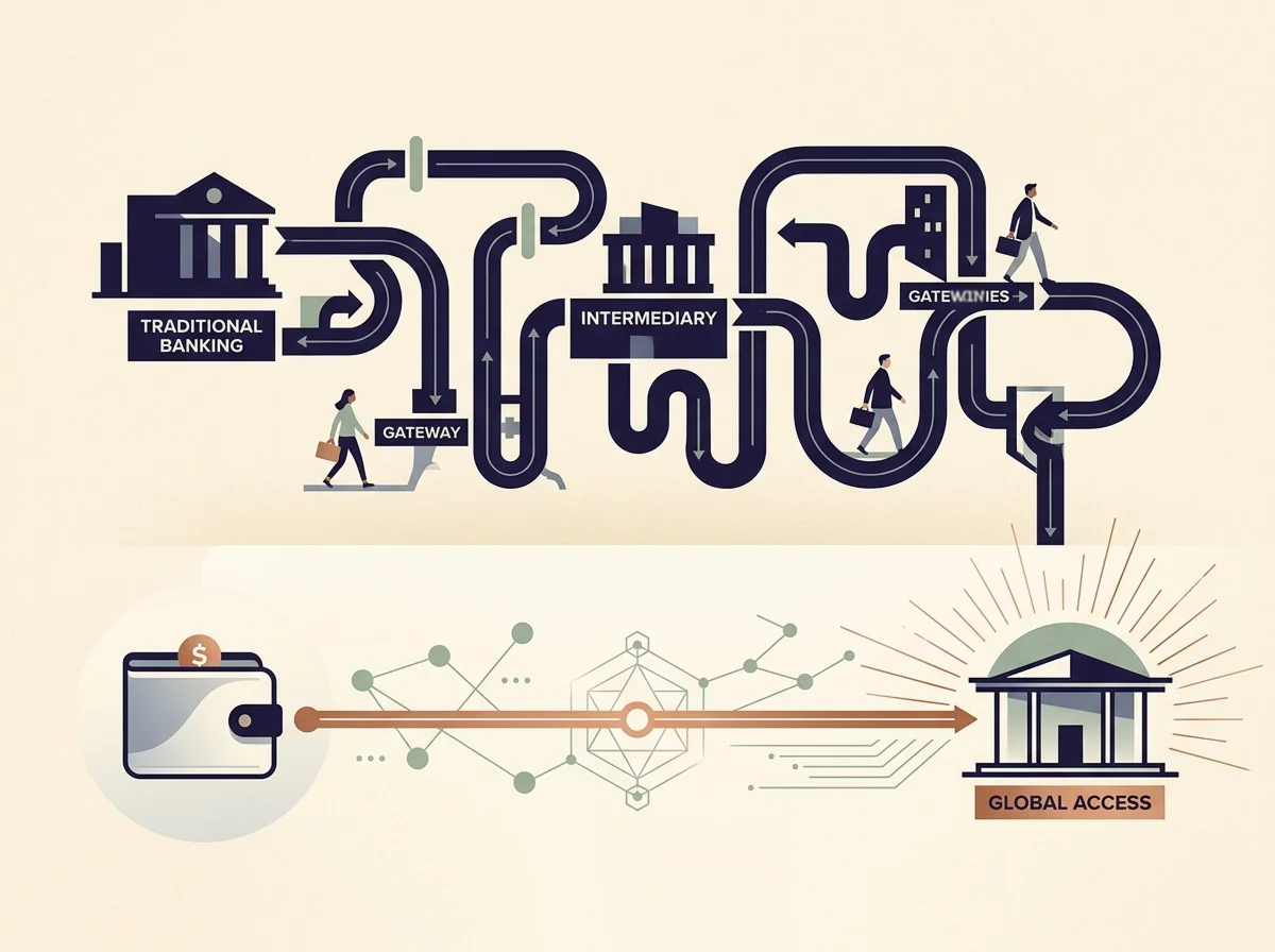 Conceptual illustration of cryptocurrency payment flow bypassing the UK bank layer between a player wallet and an offshore casino