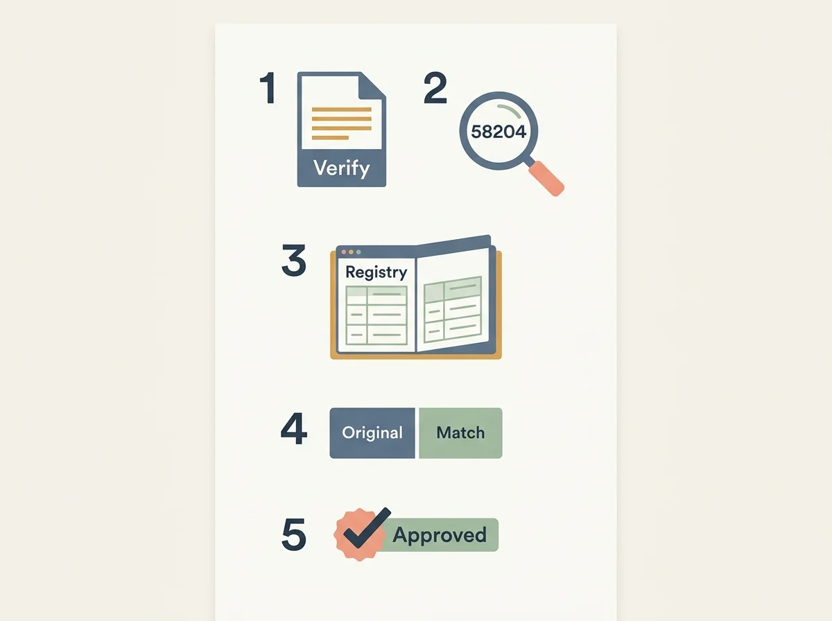 Step-by-step illustration of verifying a Curacao or Anjouan licence against the regulator public register
