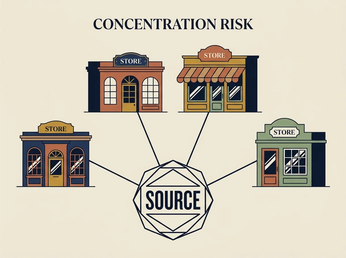 Schematic showing one operating company and Curacao licence underpinning multiple consumer-facing casino brands