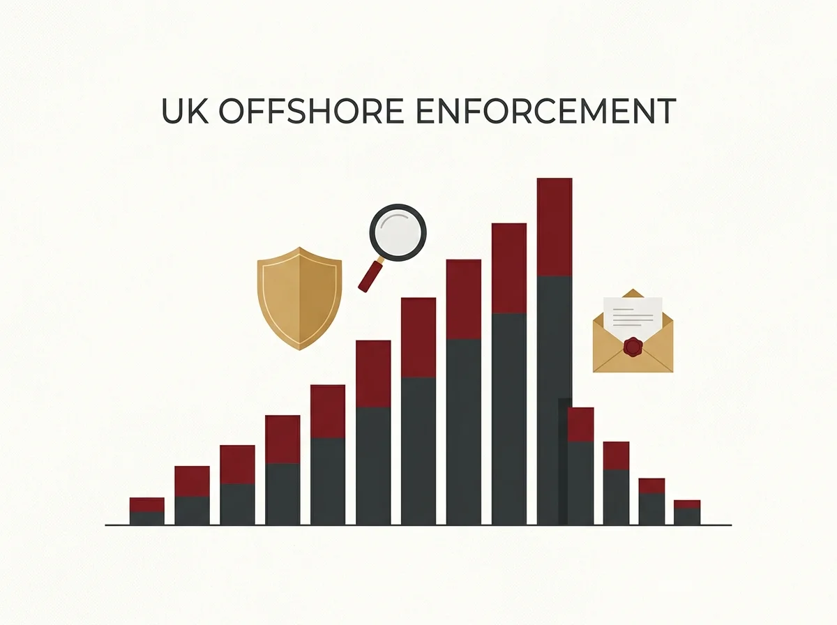 Schematic of UK offshore gambling market figures and UKGC enforcement programme metrics for 2026