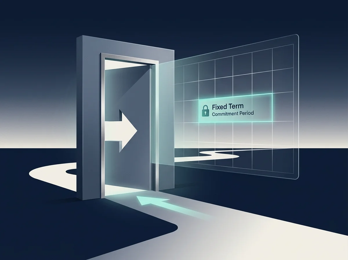 Conceptual illustration of a one-way door with a calendar overlay representing the fixed duration of a GamStop self-exclusion period
